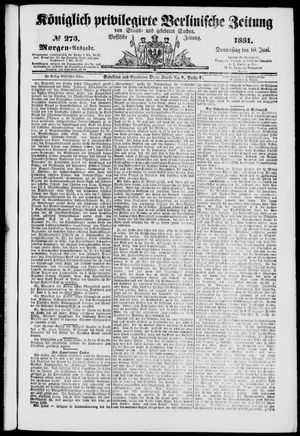 Königlich privilegirte Berlinische Zeitung von Staats- und gelehrten Sachen on Jun 16, 1881