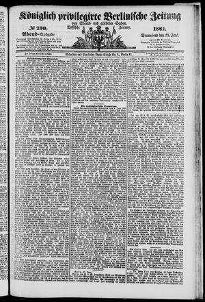 Königlich privilegirte Berlinische Zeitung von Staats- und gelehrten Sachen vom 25.06.1881