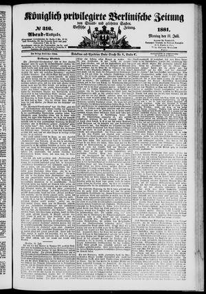 Königlich privilegirte Berlinische Zeitung von Staats- und gelehrten Sachen vom 11.07.1881
