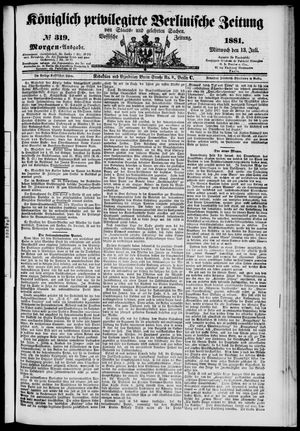 Königlich privilegirte Berlinische Zeitung von Staats- und gelehrten Sachen vom 13.07.1881