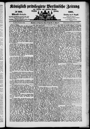 Königlich privilegirte Berlinische Zeitung von Staats- und gelehrten Sachen vom 09.08.1881
