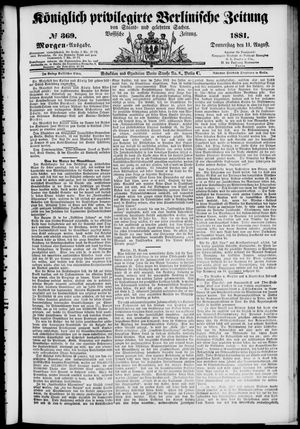 Königlich privilegirte Berlinische Zeitung von Staats- und gelehrten Sachen on Aug 11, 1881