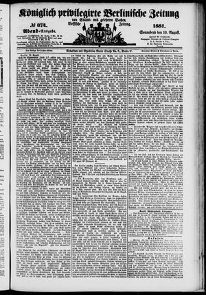 Königlich privilegirte Berlinische Zeitung von Staats- und gelehrten Sachen vom 13.08.1881