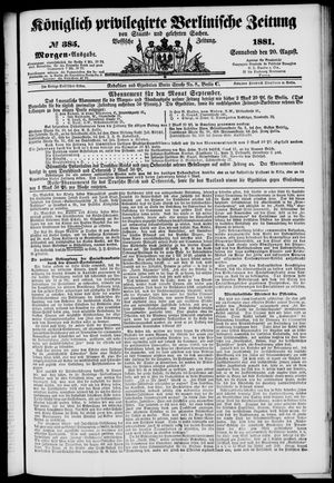Königlich privilegirte Berlinische Zeitung von Staats- und gelehrten Sachen on Aug 20, 1881