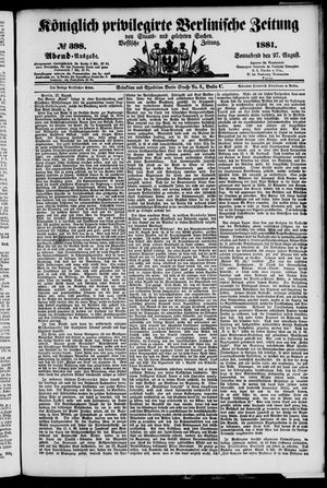 Königlich privilegirte Berlinische Zeitung von Staats- und gelehrten Sachen on Aug 27, 1881