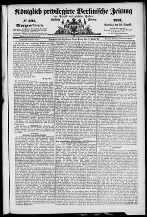 Königlich privilegirte Berlinische Zeitung von Staats- und gelehrten Sachen vom 30.08.1881