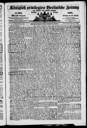 Königlich privilegirte Berlinische Zeitung von Staats- und gelehrten Sachen vom 30.08.1881