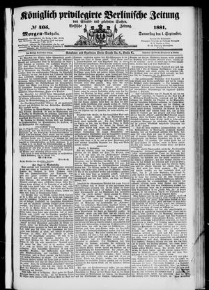 Königlich privilegirte Berlinische Zeitung von Staats- und gelehrten Sachen vom 01.09.1881