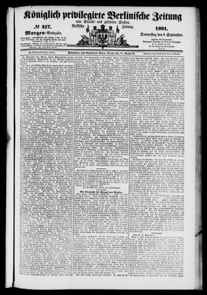 Königlich privilegirte Berlinische Zeitung von Staats- und gelehrten Sachen vom 08.09.1881
