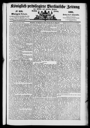 Königlich privilegirte Berlinische Zeitung von Staats- und gelehrten Sachen vom 09.09.1881