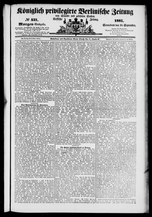 Königlich privilegirte Berlinische Zeitung von Staats- und gelehrten Sachen vom 10.09.1881