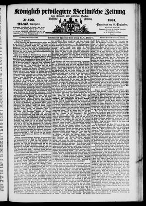 Königlich privilegirte Berlinische Zeitung von Staats- und gelehrten Sachen vom 10.09.1881