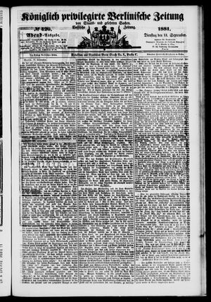 Königlich privilegirte Berlinische Zeitung von Staats- und gelehrten Sachen on Sep 13, 1881