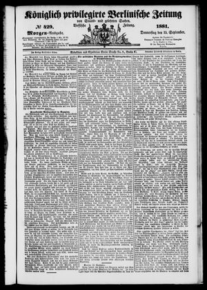 Königlich privilegirte Berlinische Zeitung von Staats- und gelehrten Sachen vom 15.09.1881
