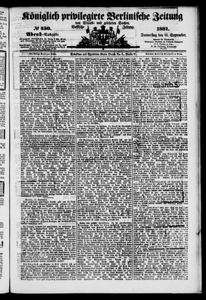Königlich privilegirte Berlinische Zeitung von Staats- und gelehrten Sachen vom 15.09.1881