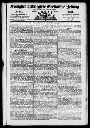 Königlich privilegirte Berlinische Zeitung von Staats- und gelehrten Sachen vom 16.09.1881