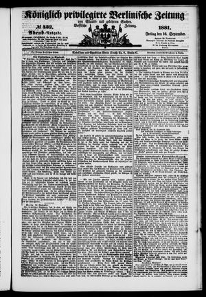 Königlich privilegirte Berlinische Zeitung von Staats- und gelehrten Sachen vom 16.09.1881