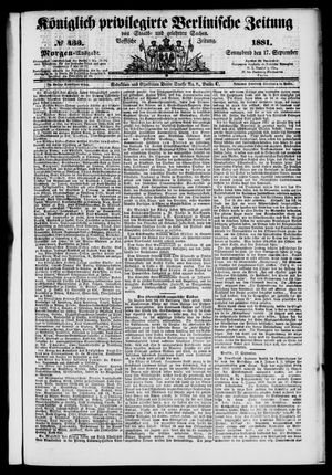 Königlich privilegirte Berlinische Zeitung von Staats- und gelehrten Sachen vom 17.09.1881