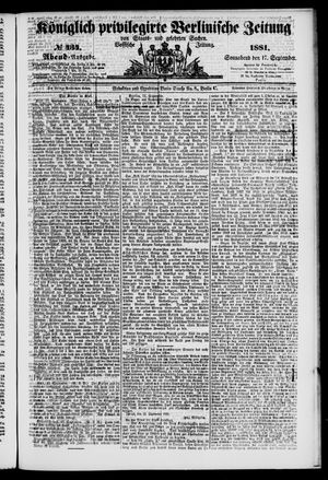 Königlich privilegirte Berlinische Zeitung von Staats- und gelehrten Sachen vom 17.09.1881