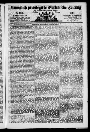 Königlich privilegirte Berlinische Zeitung von Staats- und gelehrten Sachen vom 19.09.1881