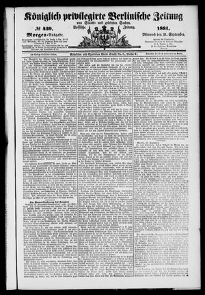 Königlich privilegirte Berlinische Zeitung von Staats- und gelehrten Sachen on Sep 21, 1881