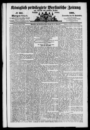 Königlich privilegirte Berlinische Zeitung von Staats- und gelehrten Sachen vom 22.09.1881