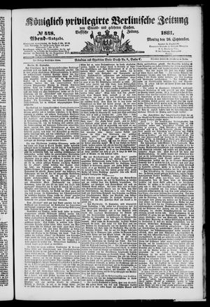 Königlich privilegirte Berlinische Zeitung von Staats- und gelehrten Sachen vom 26.09.1881