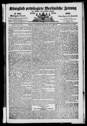 Königlich privilegirte Berlinische Zeitung von Staats- und gelehrten Sachen vom 29.09.1881