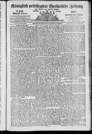 Königlich privilegirte Berlinische Zeitung von Staats- und gelehrten Sachen vom 01.10.1881