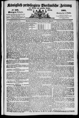 Königlich privilegirte Berlinische Zeitung von Staats- und gelehrten Sachen vom 02.10.1881