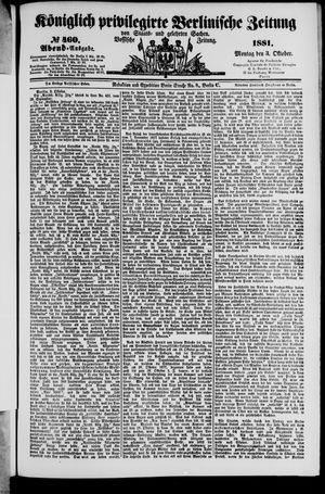 Königlich privilegirte Berlinische Zeitung von Staats- und gelehrten Sachen vom 03.10.1881