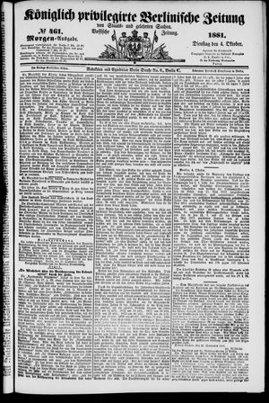 Königlich privilegirte Berlinische Zeitung von Staats- und gelehrten Sachen vom 04.10.1881