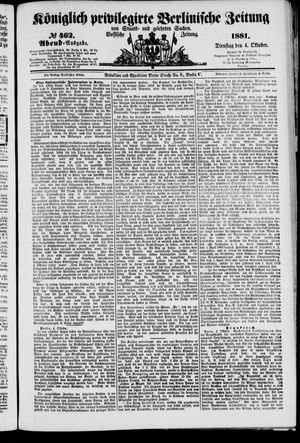 Königlich privilegirte Berlinische Zeitung von Staats- und gelehrten Sachen vom 04.10.1881