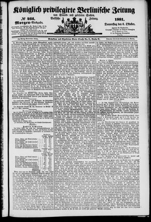 Königlich privilegirte Berlinische Zeitung von Staats- und gelehrten Sachen on Oct 6, 1881