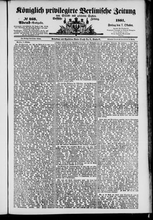 Königlich privilegirte Berlinische Zeitung von Staats- und gelehrten Sachen on Oct 7, 1881