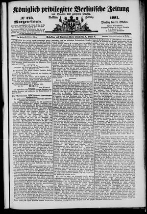 Königlich privilegirte Berlinische Zeitung von Staats- und gelehrten Sachen vom 11.10.1881