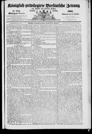 Königlich privilegirte Berlinische Zeitung von Staats- und gelehrten Sachen vom 12.10.1881