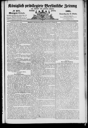 Königlich privilegirte Berlinische Zeitung von Staats- und gelehrten Sachen vom 13.10.1881