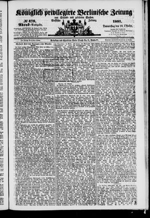 Königlich privilegirte Berlinische Zeitung von Staats- und gelehrten Sachen vom 13.10.1881