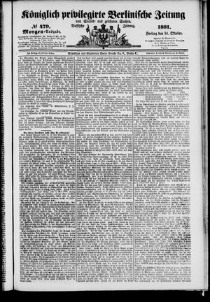 Königlich privilegirte Berlinische Zeitung von Staats- und gelehrten Sachen vom 14.10.1881