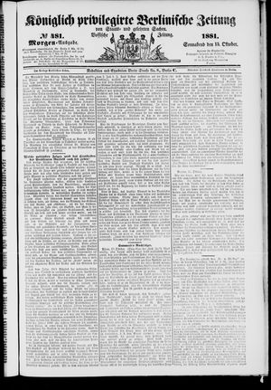 Königlich privilegirte Berlinische Zeitung von Staats- und gelehrten Sachen vom 15.10.1881