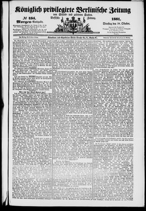 Königlich privilegirte Berlinische Zeitung von Staats- und gelehrten Sachen vom 18.10.1881
