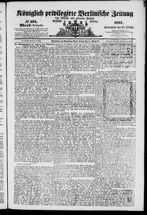 Königlich privilegirte Berlinische Zeitung von Staats- und gelehrten Sachen vom 22.10.1881