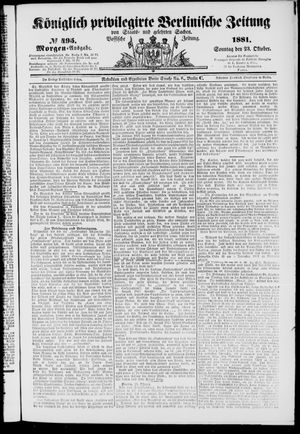 Königlich privilegirte Berlinische Zeitung von Staats- und gelehrten Sachen vom 23.10.1881