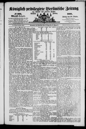Königlich privilegirte Berlinische Zeitung von Staats- und gelehrten Sachen vom 28.10.1881
