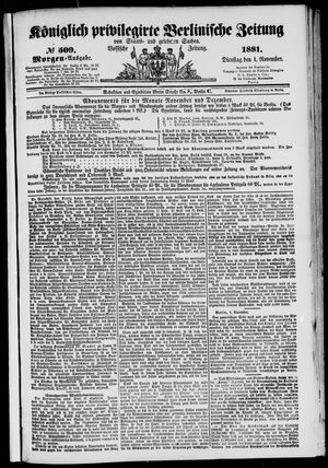 Königlich privilegirte Berlinische Zeitung von Staats- und gelehrten Sachen vom 01.11.1881