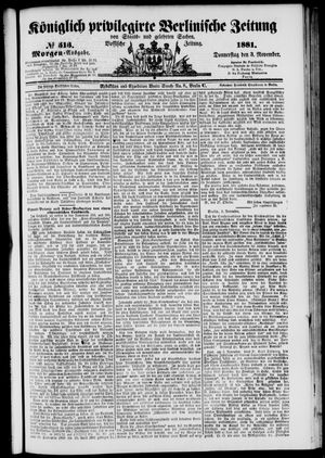 Königlich privilegirte Berlinische Zeitung von Staats- und gelehrten Sachen on Nov 3, 1881