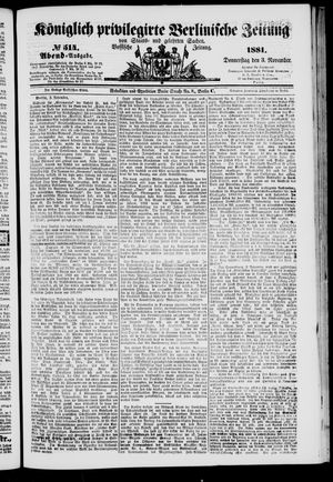 Königlich privilegirte Berlinische Zeitung von Staats- und gelehrten Sachen on Nov 3, 1881