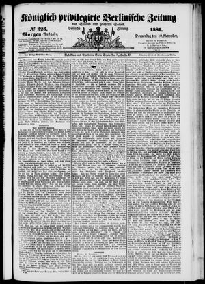 Königlich privilegirte Berlinische Zeitung von Staats- und gelehrten Sachen vom 10.11.1881