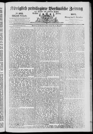 Königlich privilegirte Berlinische Zeitung von Staats- und gelehrten Sachen vom 14.11.1881